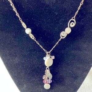 Pink Glass Stone Silver Tone Necklace
